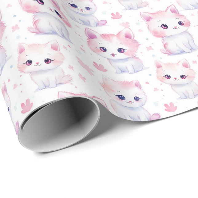 Niedlich Fluffy Pink Kittens Geschenkpapier (Rolleneckpunkt)