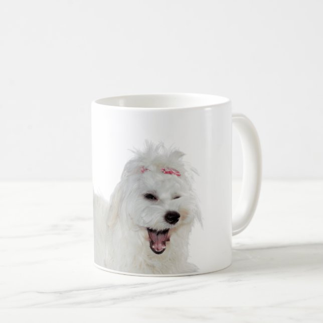 Niedlich Fluffy White Maltese Kaffeetasse (VorderseiteRechts)