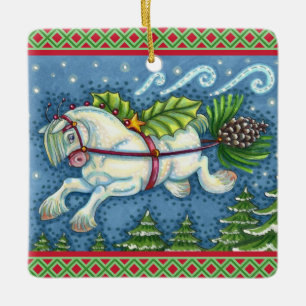 NIEDLICH FLYING CHRISTMAS PONY PULLING PINECONE SC KERAMIKORNAMENT