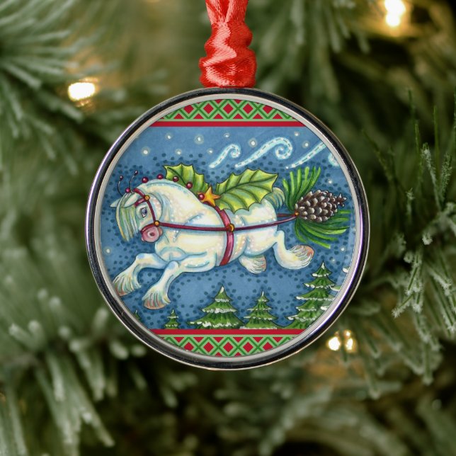 NIEDLICH FLYING CHRISTMAS PONY PULLING PINECONE SC ORNAMENT AUS METALL (Baum)