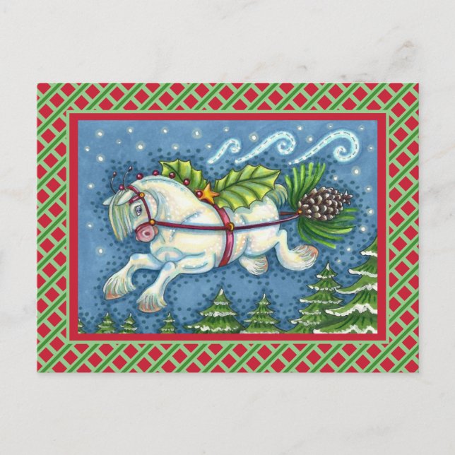 NIEDLICH FLYING CHRISTMAS PONY PULLING PINECONE SC POSTKARTE (Vorderseite)