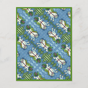 NIEDLICH FLYING CHRISTMAS PONY PULLING PINECONE SC POSTKARTE