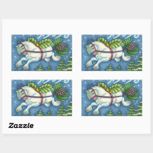 NIEDLICH FLYING CHRISTMAS PONY PULLING PINECONE SC RECHTECKIGER AUFKLEBER