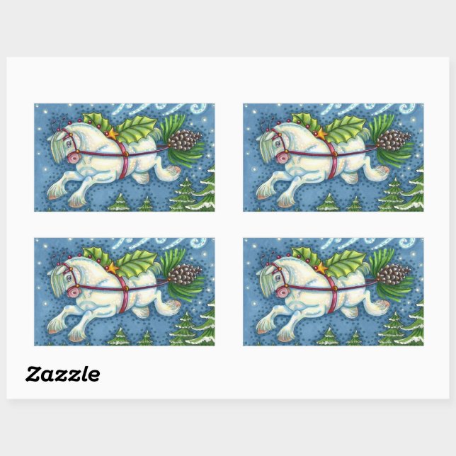 NIEDLICH FLYING CHRISTMAS PONY PULLING PINECONE SC RECHTECKIGER AUFKLEBER (Blatt)