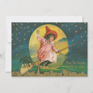 Niedlich Flying Hexe Schwarze Katze Vollmond