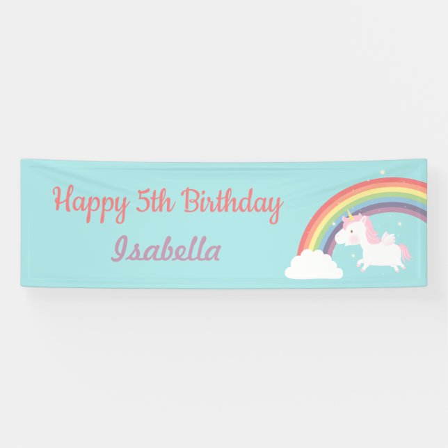 Niedlich Flying Unicorn Rainbow Birthday Party Ban Banner (Horizontal)