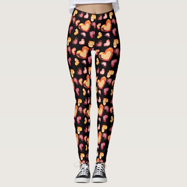Niedlich Foil Textured Heart Kariert Pattern Schwa Leggings (Vorderseite)