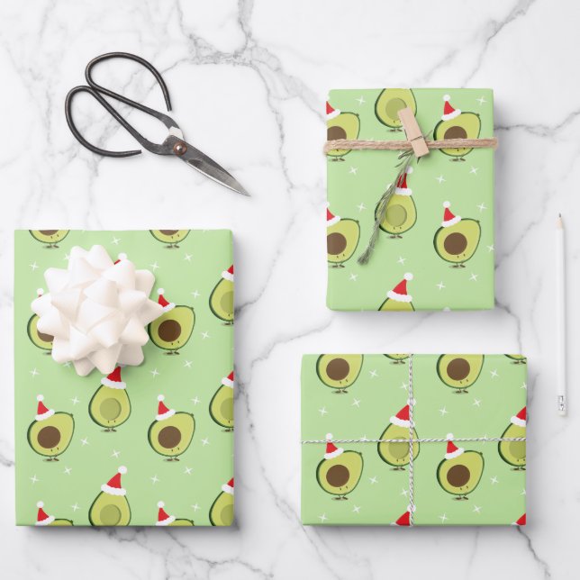 Niedlich Food Weihnachtsmannmütze Avocado Weihnach Geschenkpapier Set (Vorderseite)