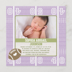 Niedlich Football Baby Ankündigung Lila Girl