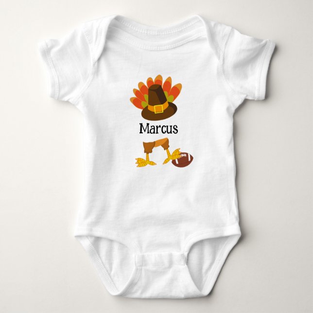 Niedlich Football Erntedank Türkei Cartoon Custom Baby Strampler (Vorderseite)