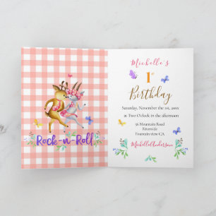 Niedlich Forest Deer Waltzing Red Gingham Party Einladung