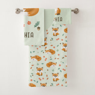 Niedlich Forest Fox Fall Monogram Kids Badhandtuch Set