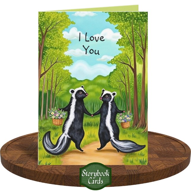 Niedlich Forest Skunk Couple Wildblumen I Liebe Si Karte (Von Creator hochgeladen)