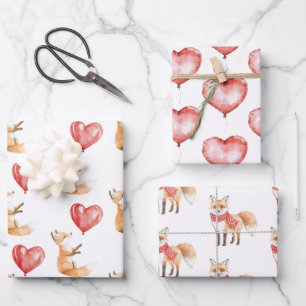 Niedlich Fox Animal Heart Ballon Geburtstag Geschenkpapier Set