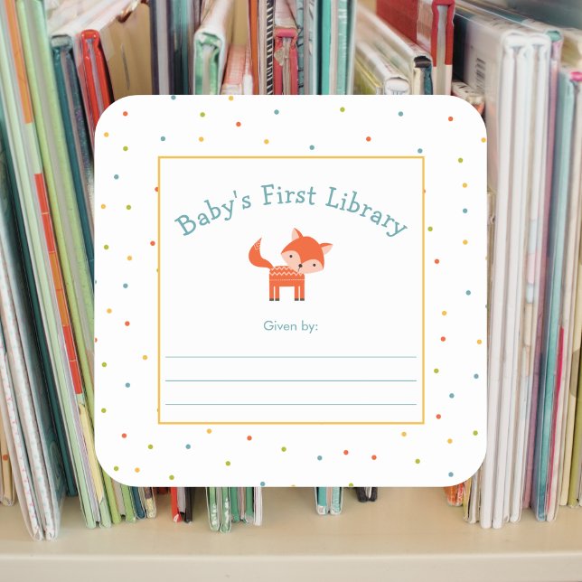 Niedlich Fox Baby's First Library Buchzeichen Quadratischer Aufkleber (Von Creator hochgeladen)