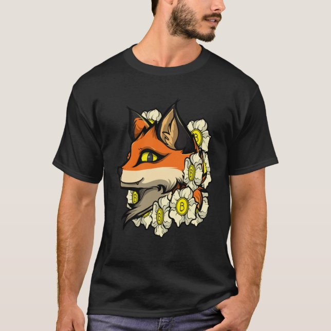 Niedlich Fox Bitcoin Idee Fox mit Blume Lieben Bit T-Shirt (Vorderseite)
