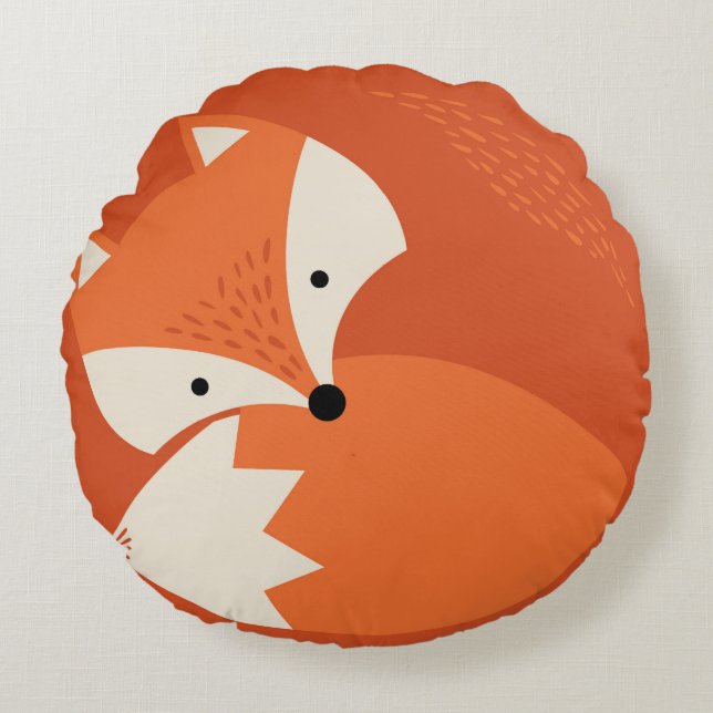 Niedlich Fox Cartoon Orange Rundkissen Rundes Kissen (Vorderseite)
