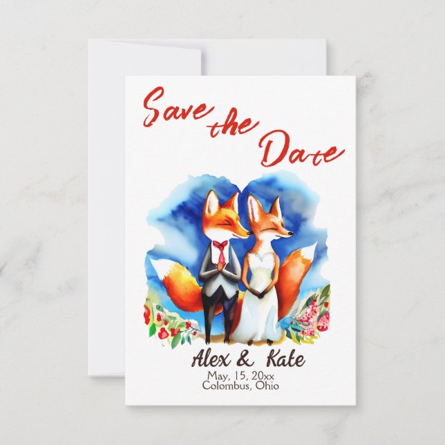 Niedlich Fox Couple Wedding Save the Date Announct (Vorderseite)