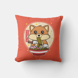 Niedlich Fox Eating Ramen Kawaii Japanisches Leben Kissen