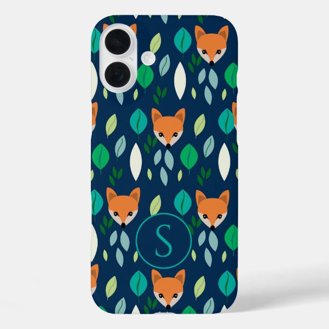 Niedlich Fox Face Forest Leaf Muster Monogram Case-Mate iPhone Hülle (Rückseite)