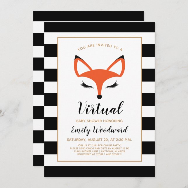 Niedlich Fox Face Virtual Baby Dusche Einladung (Vorne/Hinten)