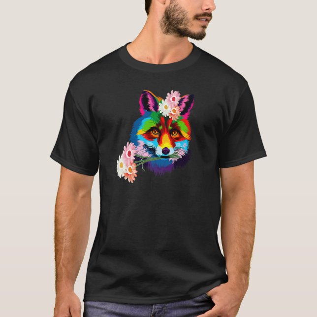 Niedlich Fox farbige Fox-Blume Blume T-Shirt (Vorderseite)