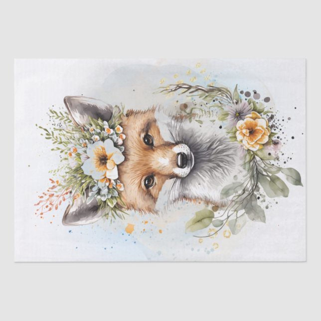 Niedlich Fox Floral Seidenpapier (Vorderseite)