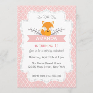 Niedlich Fox Geburtstag Einladung Pink