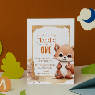 Niedlich Fox Herbst Winter Custom Geburtstagsparty Einladung