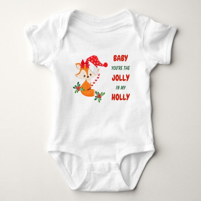 Niedlich Fox Holly Jolly Christmas Baby Bodysuit Baby Strampler (Vorderseite)