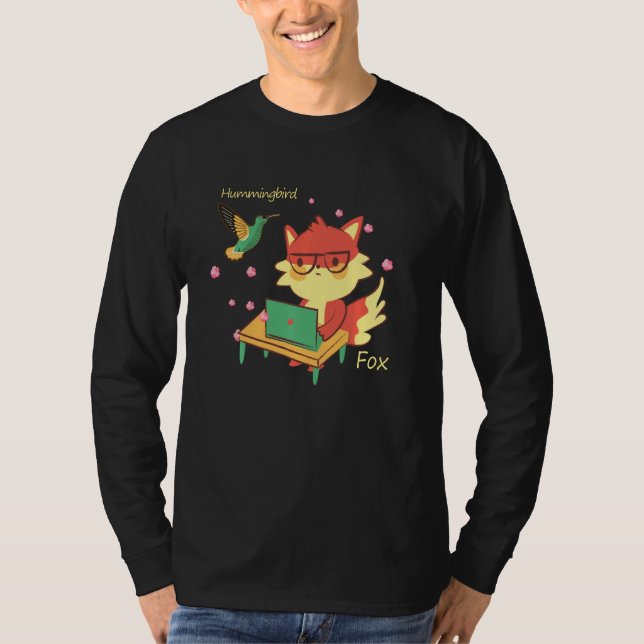 Niedlich Fox & Hummingbird Sakura Blossom Blume St T-Shirt (Vorderseite)