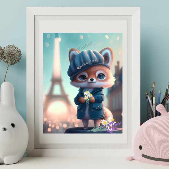 Niedlich Fox in Blue, Paris Eiffelturm Personalisi Poster (Von Creator hochgeladen)