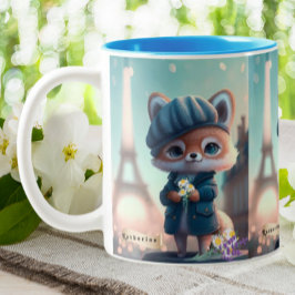 Niedlich Fox in Blue, Paris Eiffelturm Personalisi Zweifarbige Tasse