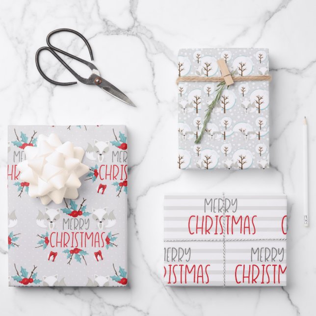 Niedlich Fox Kids Weihnachtswrapping Paper Sheets Geschenkpapier Set (Vorderseite)
