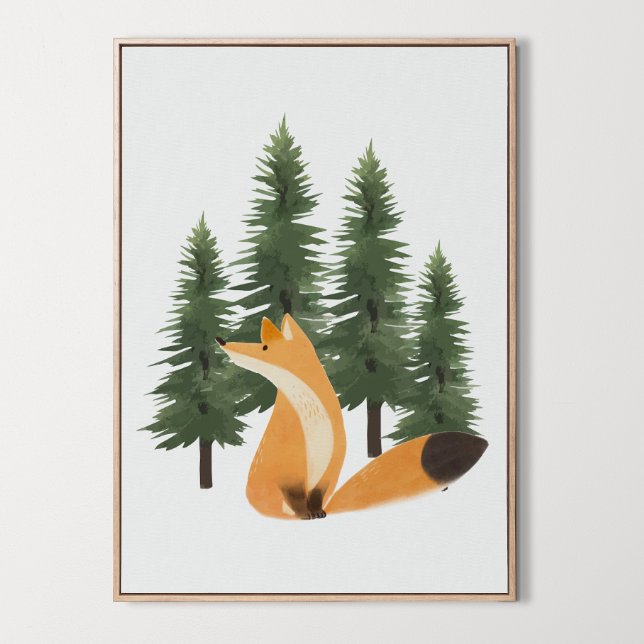 Niedlich Fox Kinderzimmer Holz Landhaus Landschaft Poster (Cute Fox Nursery Woodland Animal Wall Art Decor, tree, forest, wild)