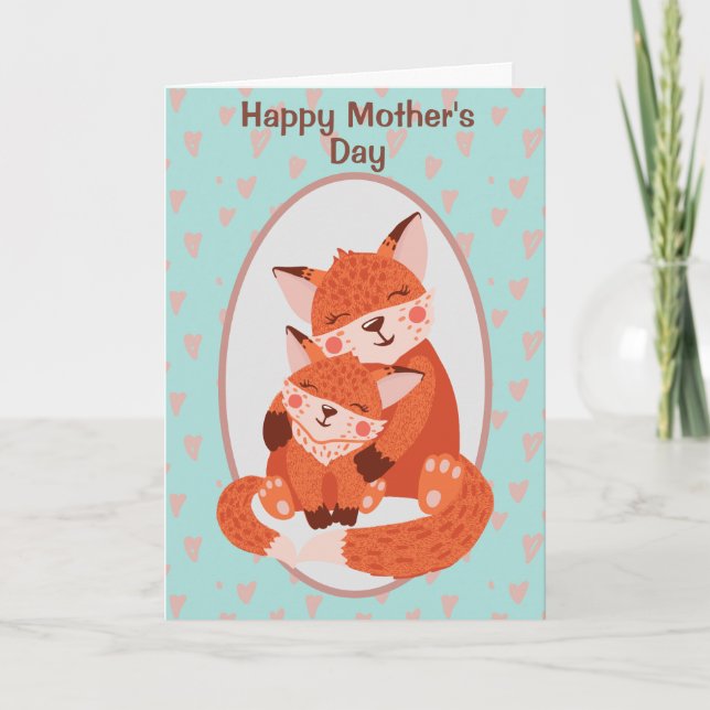 Niedlich Fox Mama und Baby Mother Day Karte (Vorderseite)