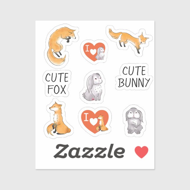 Niedlich Fox Niedlich Bunny Liebe Stickers Aufkleber (Blatt)