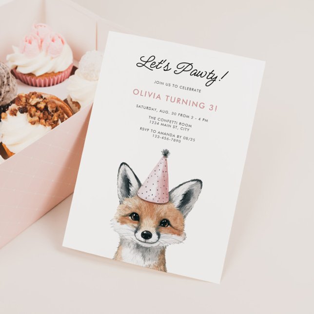 Niedlich Fox Party Hat Woodland Geburtstag Einladung (Party Animal Fox Birthday Invite)