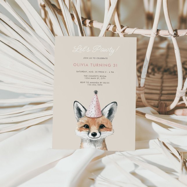 Niedlich Fox Party Hat Woodland Geburtstag Einladung (Girls Fox Party Hat Birthday Invite)