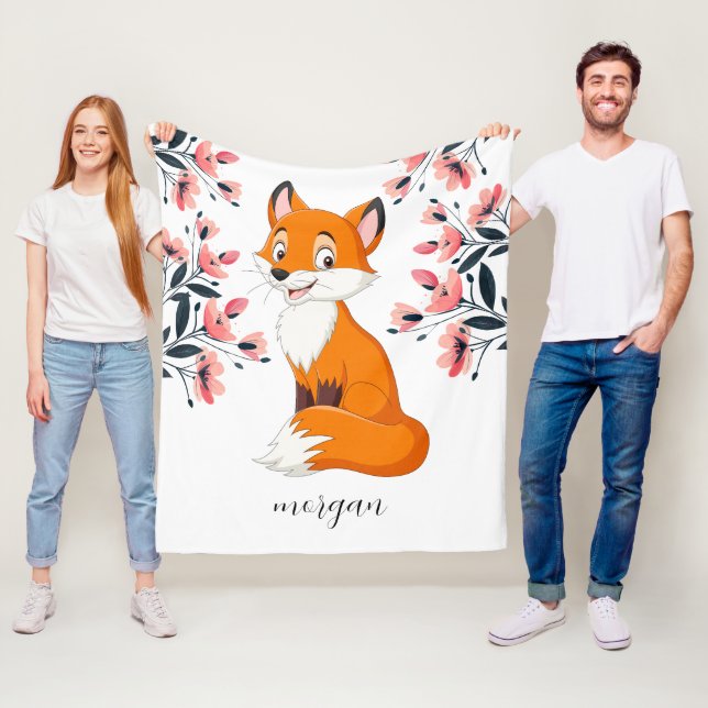 Niedlich Fox Pink Blume Kindername oder Ihre Nachr Fleecedecke (Beispiel)