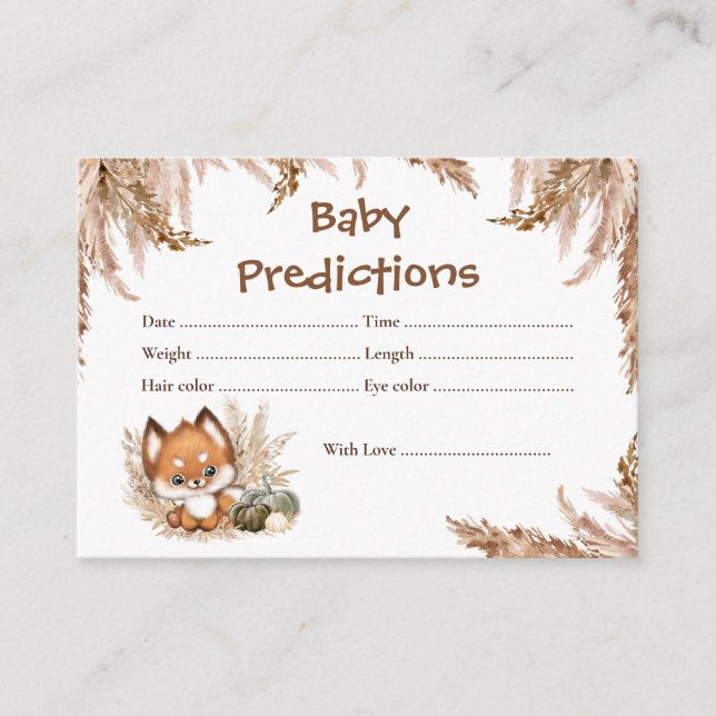 Niedlich Fox Predictions Fall Baby Shower Game Car Begleitkarte (Vorderseite)