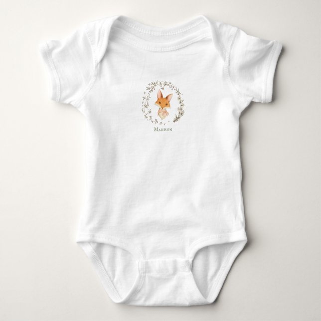Niedlich Fox Rosa Bogen Personalisierter Name Baby Strampler (Vorderseite)