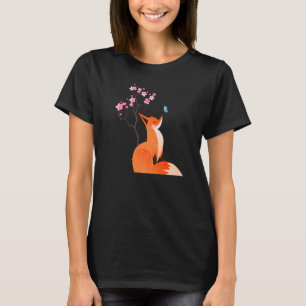 Niedlich Fox Shirt Japanisch Kirsche Blume und But