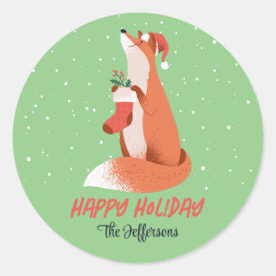 Niedlich Fox Snowy Winterurlaub Weihnachtsgeschenk Runder Aufkleber
