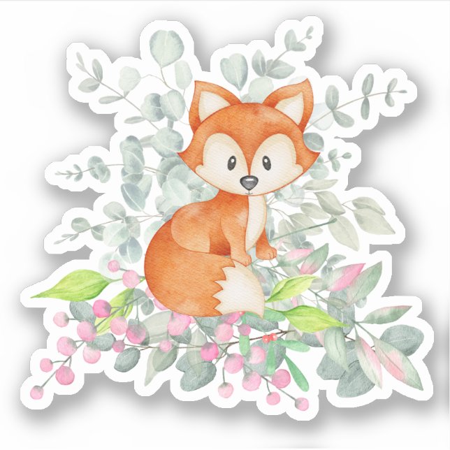Niedlich Fox und Grünpflanzen Aufkleber (Vorderseite)