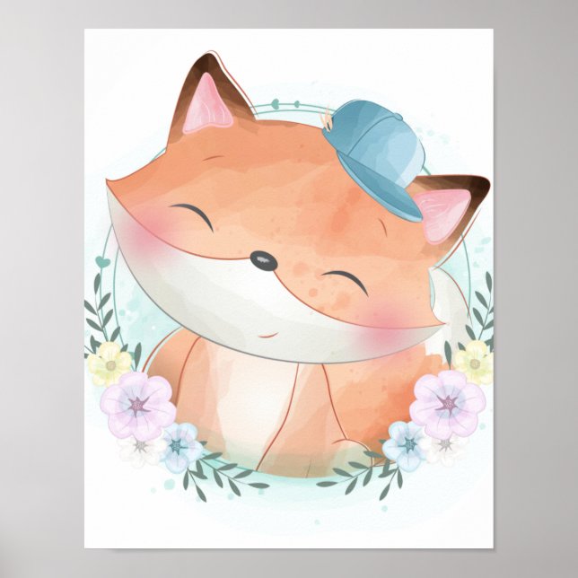 Niedlich Fox Watercolor Poster (Vorne)