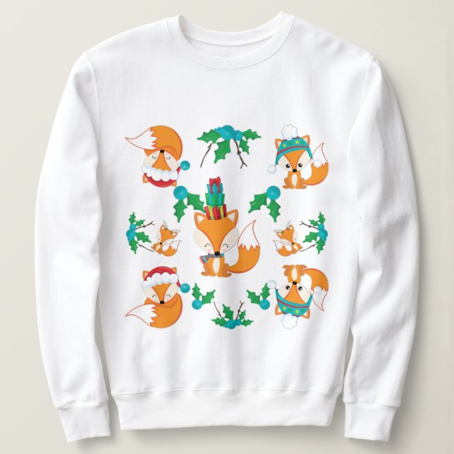 Niedlich Fox Weihnachtsmuster drucken Sweatshirt (Design vorne)