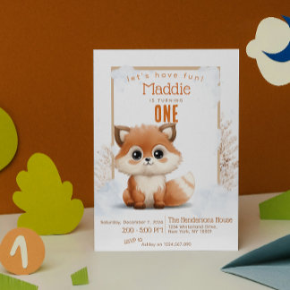 Niedlich Fox Winter Custom Geburtstagsparty Einladung