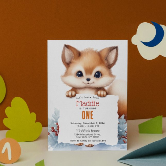 Niedlich Fox Winter Custom Geburtstagsparty Einladung (Von Creator hochgeladen)