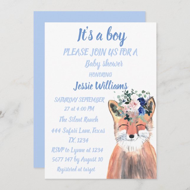 Niedlich Fox Woodland Animals Rustic Baby Boy Dusc Einladung (Vorne/Hinten)